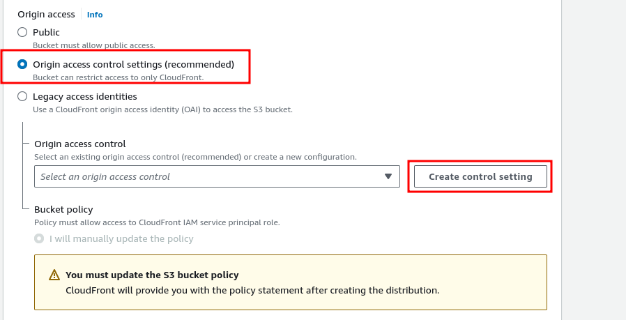Creating a Origin Access Control for CloudFront