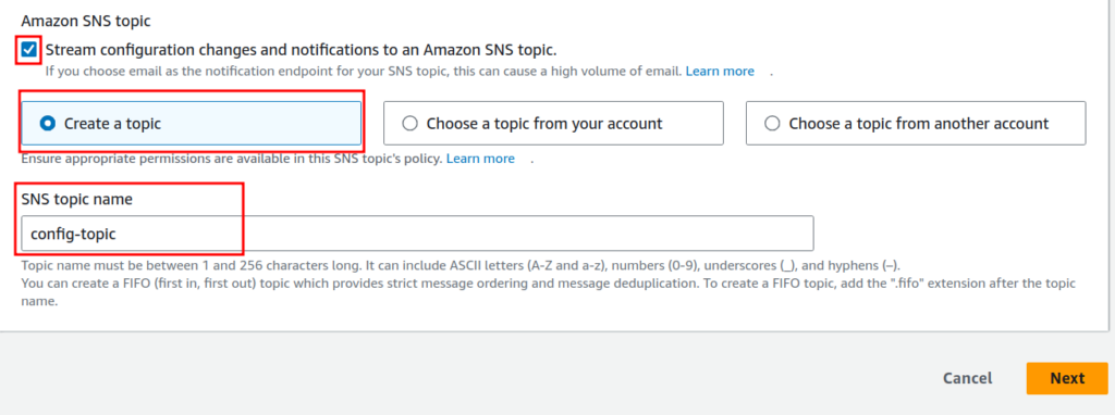 Enabling AWS Config: SNS Topic