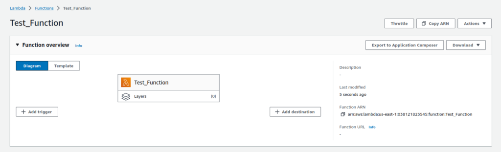 Creating AWS Lambda Function: TEst fuction