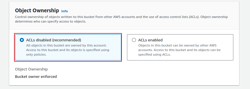 Creating S3 bucket: Object Ownership