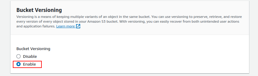 Creating S3 bucket: Bucket Versioning