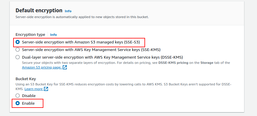 Creating S3 bucket: Default encryption