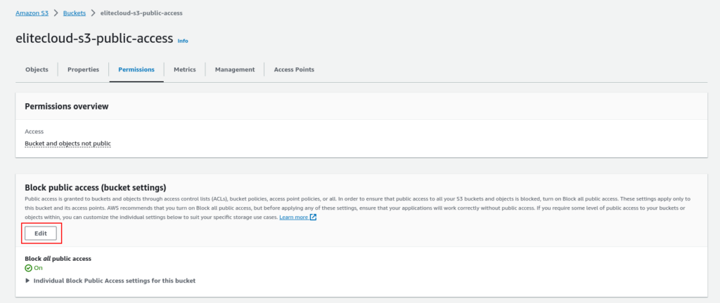 S3 bucket block public access settings