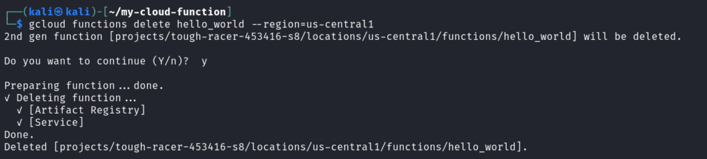 Deleting cloud function
