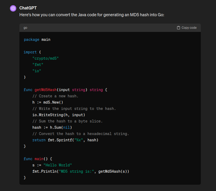 Converting Programming Language: ChatGPT 4