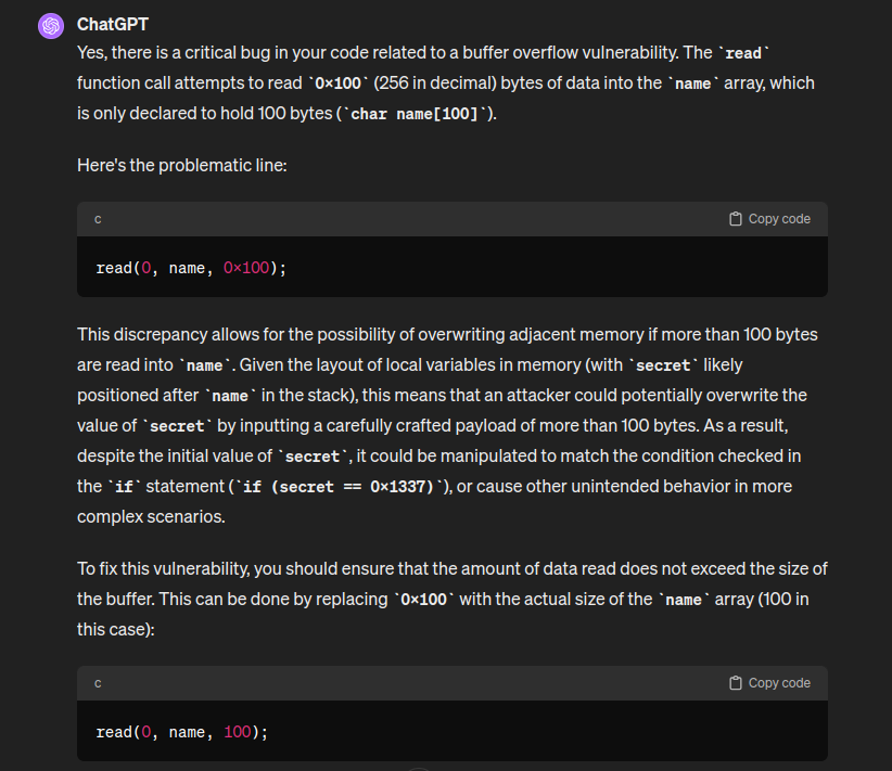 Checking for common programming bugs: ChatGPT 4