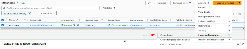 Creating Image form EC2 Instance