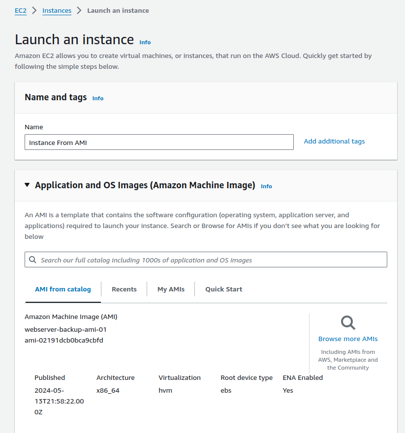 EC2 instance launch page