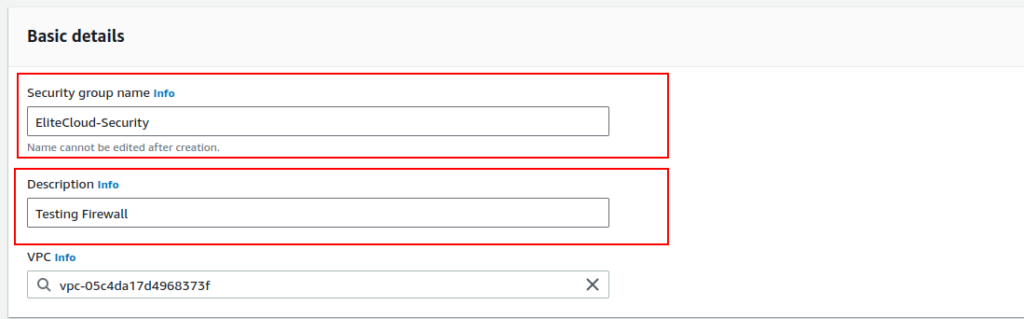 Creating EC2 Security Group Step 1