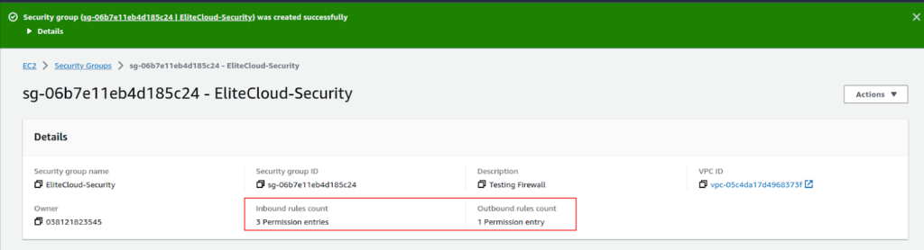Security Group Creation successful