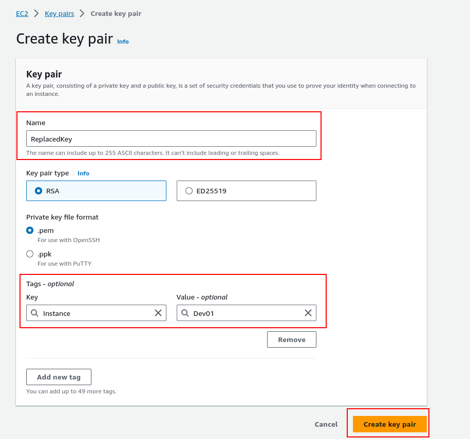 Creating Key Pair Step 2