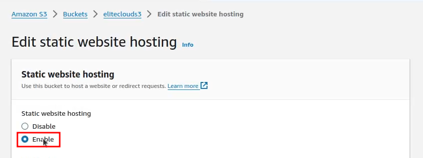 Enabling static website