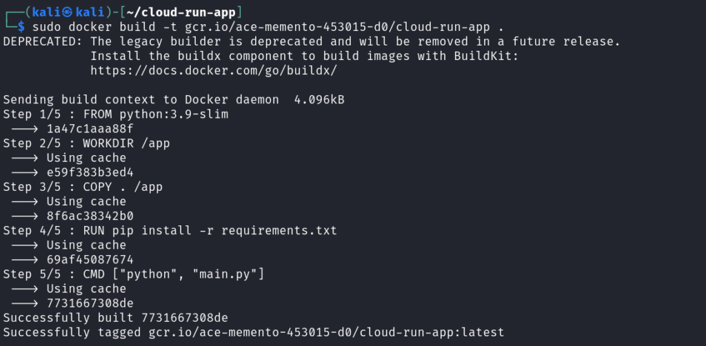 Building and pushing the image to Google Cloud Docker