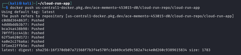 Pushing the image to docker