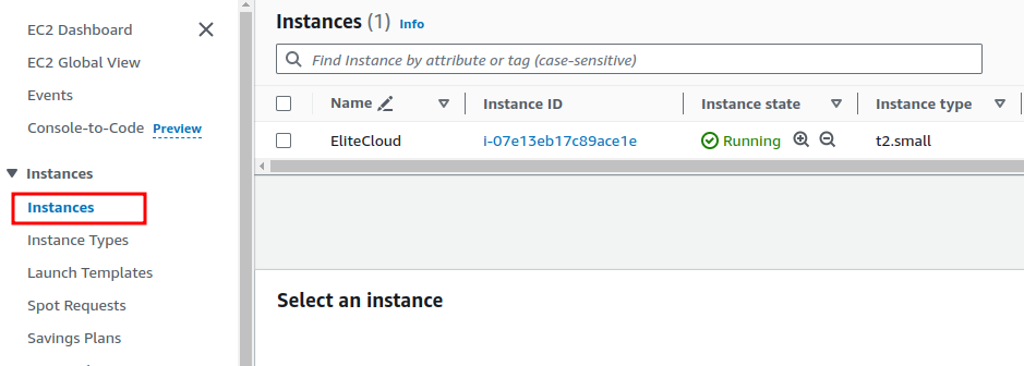 EC2 Instance dashboard