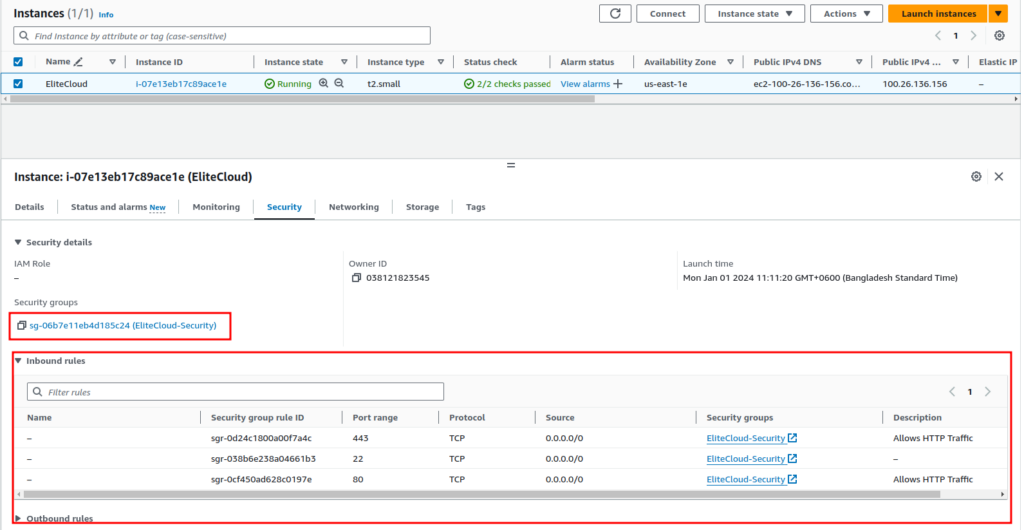 EC2 instance security group rules