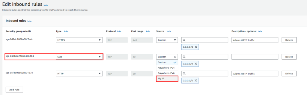 EC2 instance security group: editing inbound rule