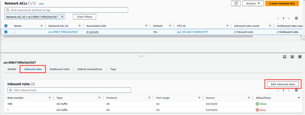 Editing inbound rules in NET ACL
