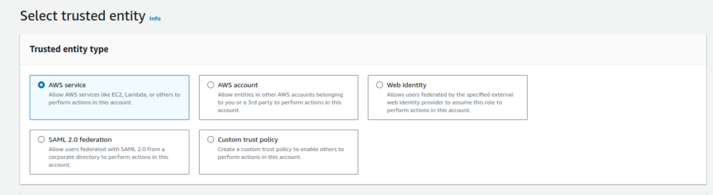 IAM Role creation: Selecting trusted entity type