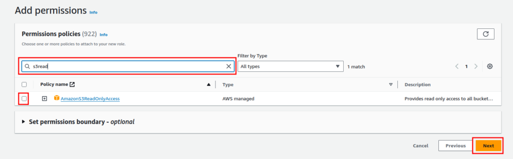 IAM Role creation: Adding policies