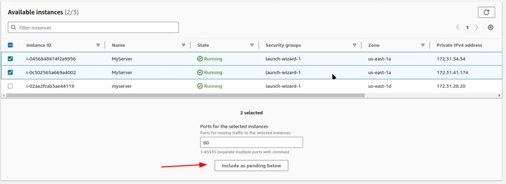 Creating a Application Load Balancer: Adding instances to target group