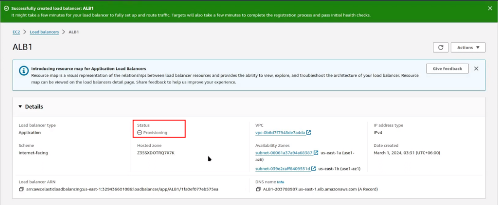 Successful Creation of AWS Application Load Balancer