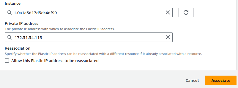Associating Elastic IP: Selecting the instance
