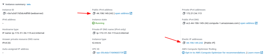 Successful allocation of elastic IP