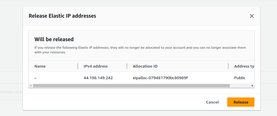 Confirming the Elastic IP Release