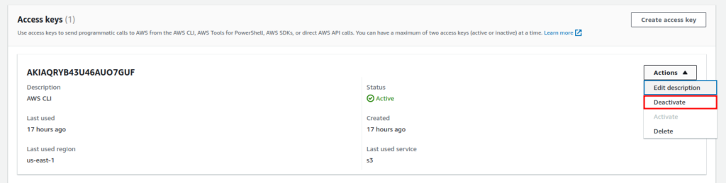 Deactivating the access key