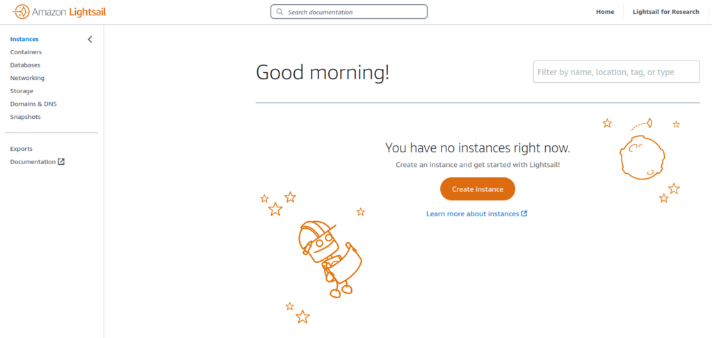 AWS Lightsail Dashbaord