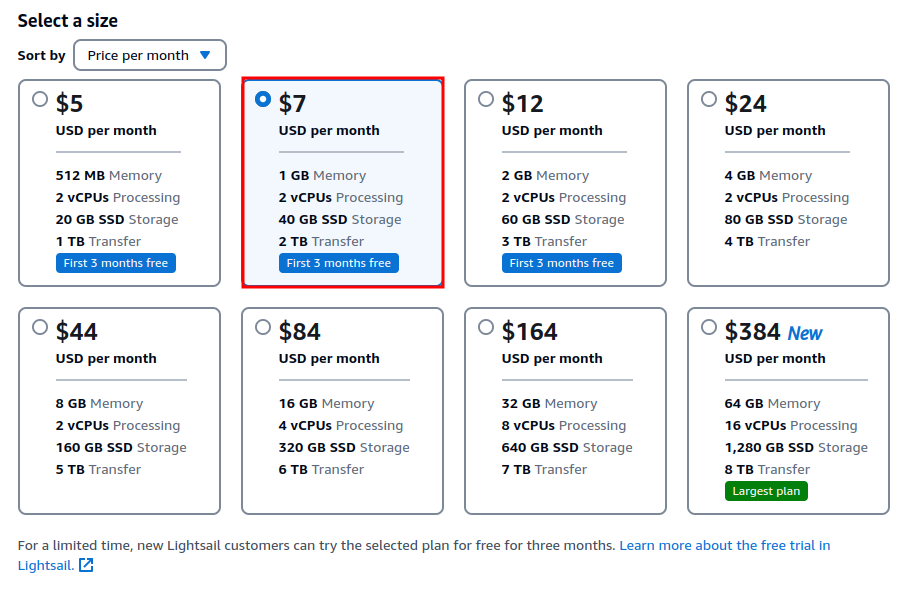 Create a WordPress Instance on AWS Lightsail: Choosing the instance plan