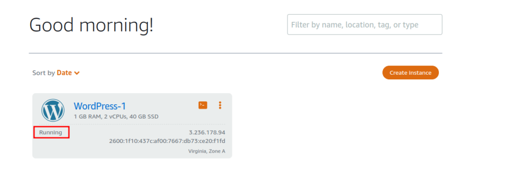 Successfully created the wordpress instance
