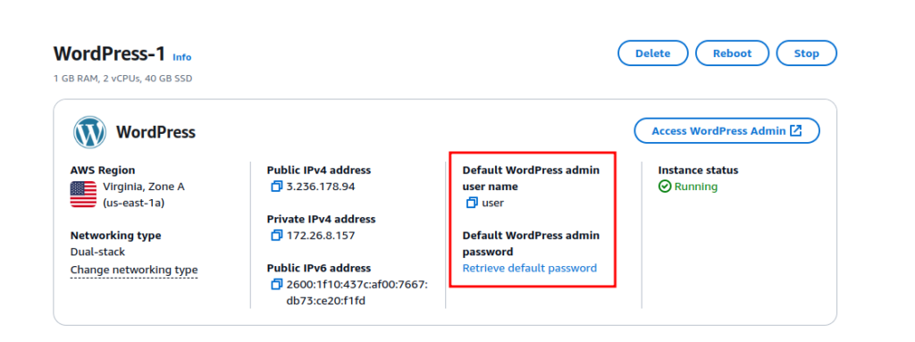 Getting the admin credential by connecting to the instance