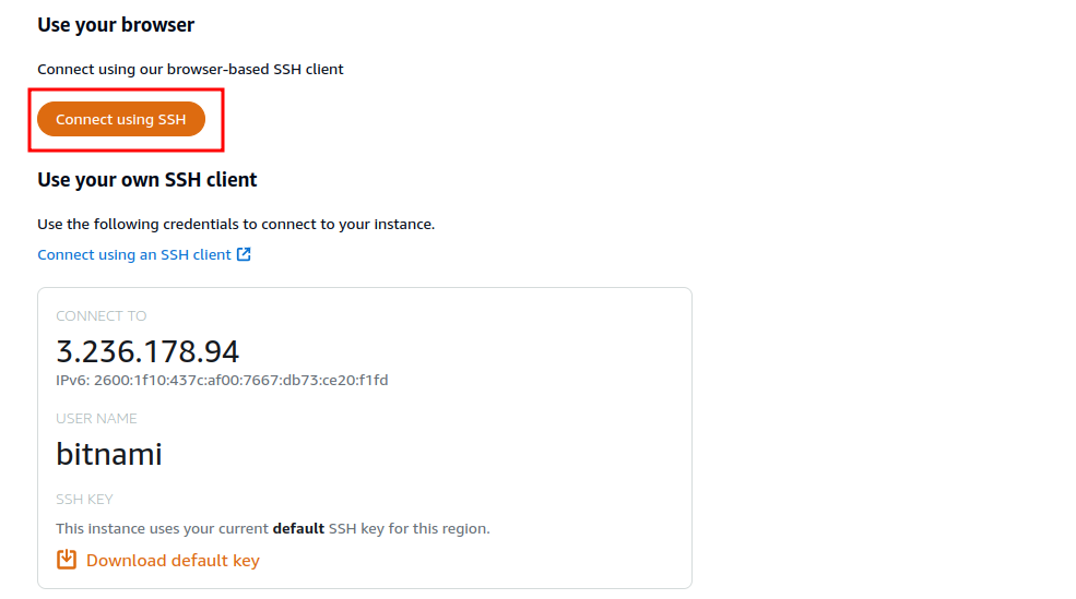Connecting using web ssh