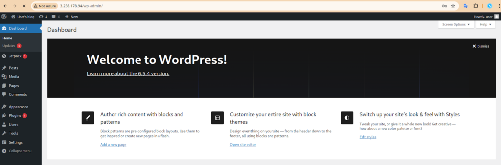 Successful login to wordpress