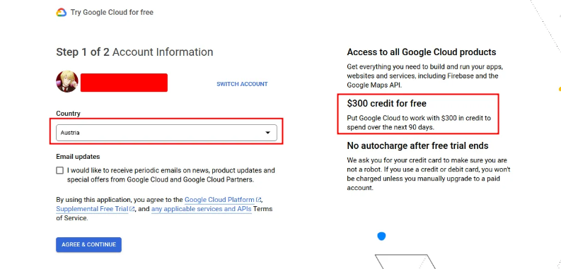 GCP Account Create step 2