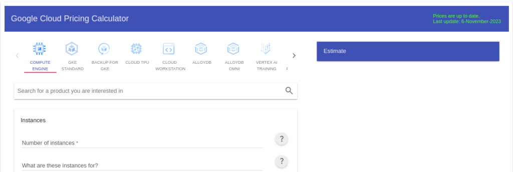 GCP Pricing Calculator 