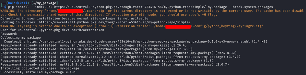 Installing python package from google cloud artifact registry