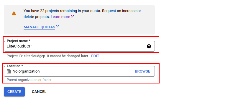Creating a Project step 2
