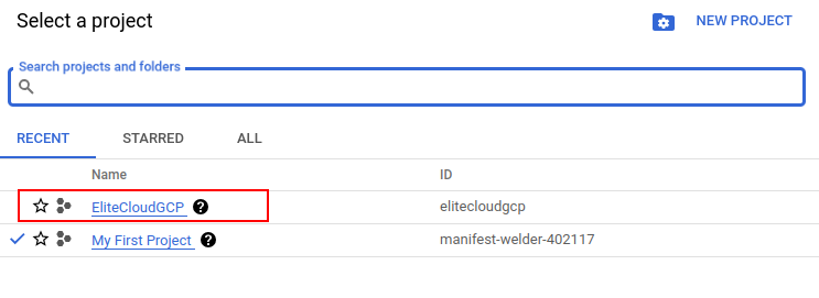 Selecting a project