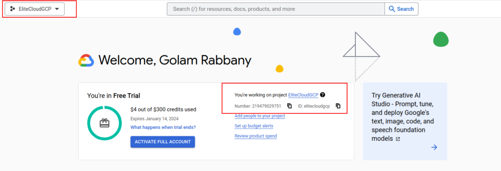 Selecting a project 2