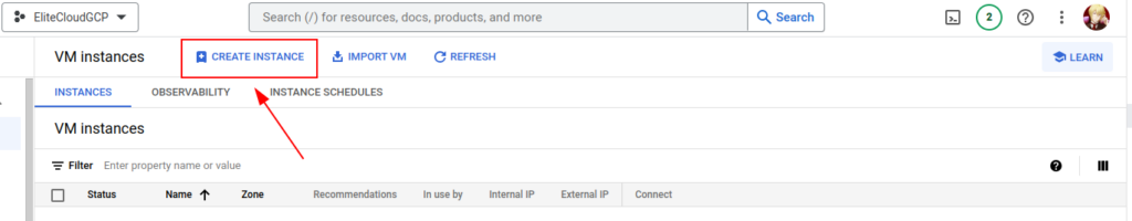 Creating a new VM Instance