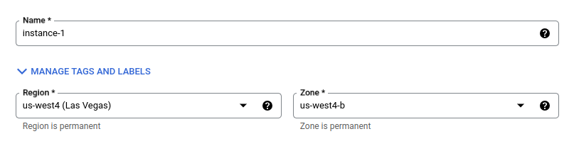 Creating a new VM Instance step 1