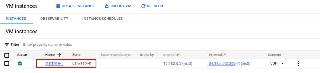 Successful creation of compute engine instance