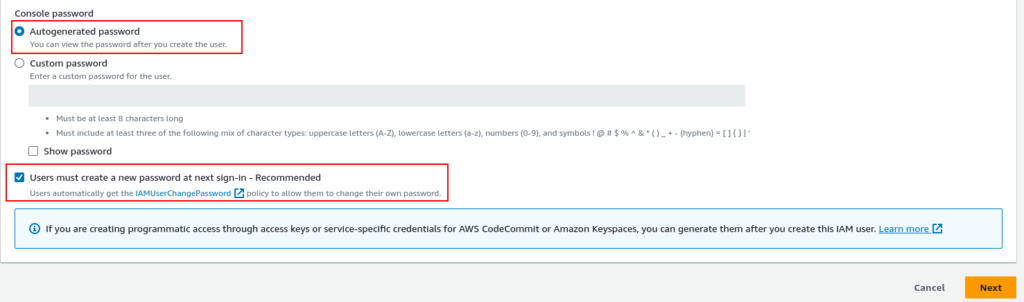Step two for Creating AWS IAM User