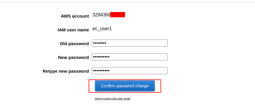 Changing Password of AWS IAM user