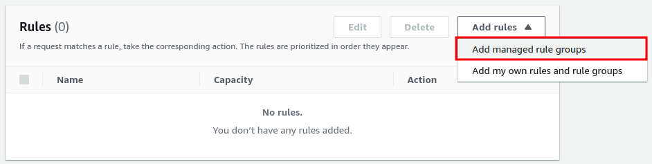 Creating Web ACL step 6: adding rules