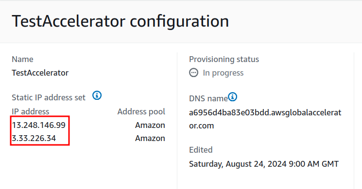 AWS Global Accelerator details 
