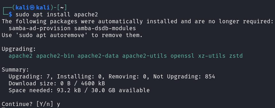Installing apache2